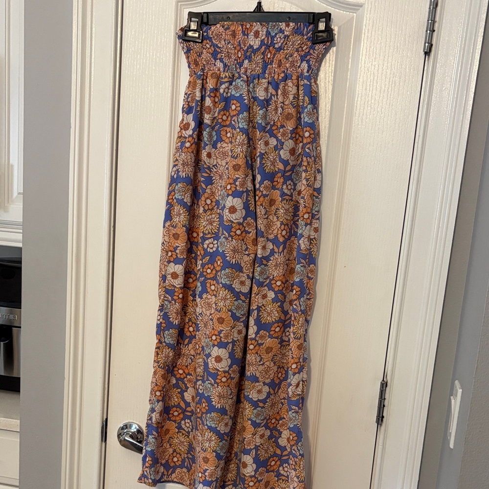 Sienna Sky Floral Wide Leg Pants - Blue and Orange